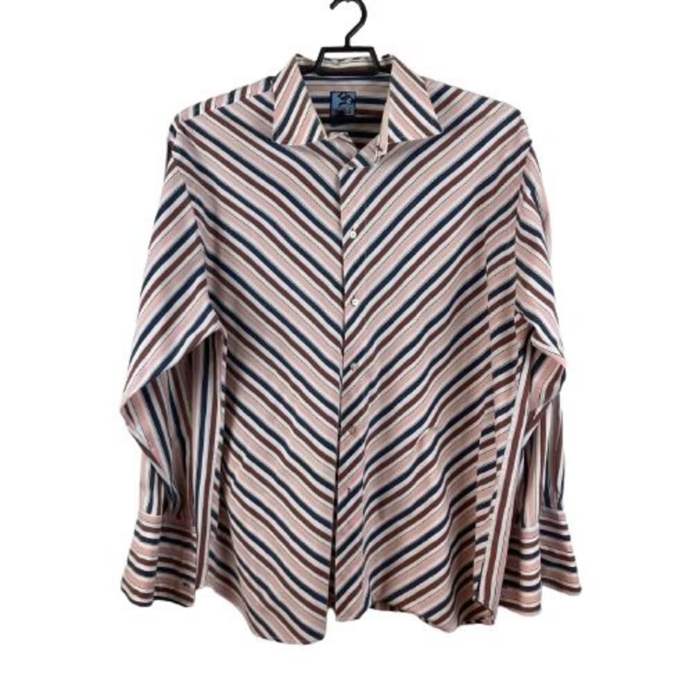 Raw Blue Nu Realms Mens Shirt 3XL Multicolor Striped Long Sleeve  Cuffed